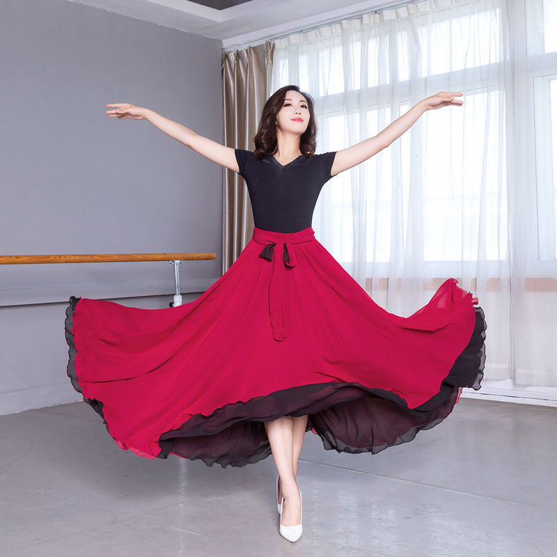 Double-sided swung chiffon skirt, dancing skirt with two-color 540-degree 8-meter long skirt inside and out