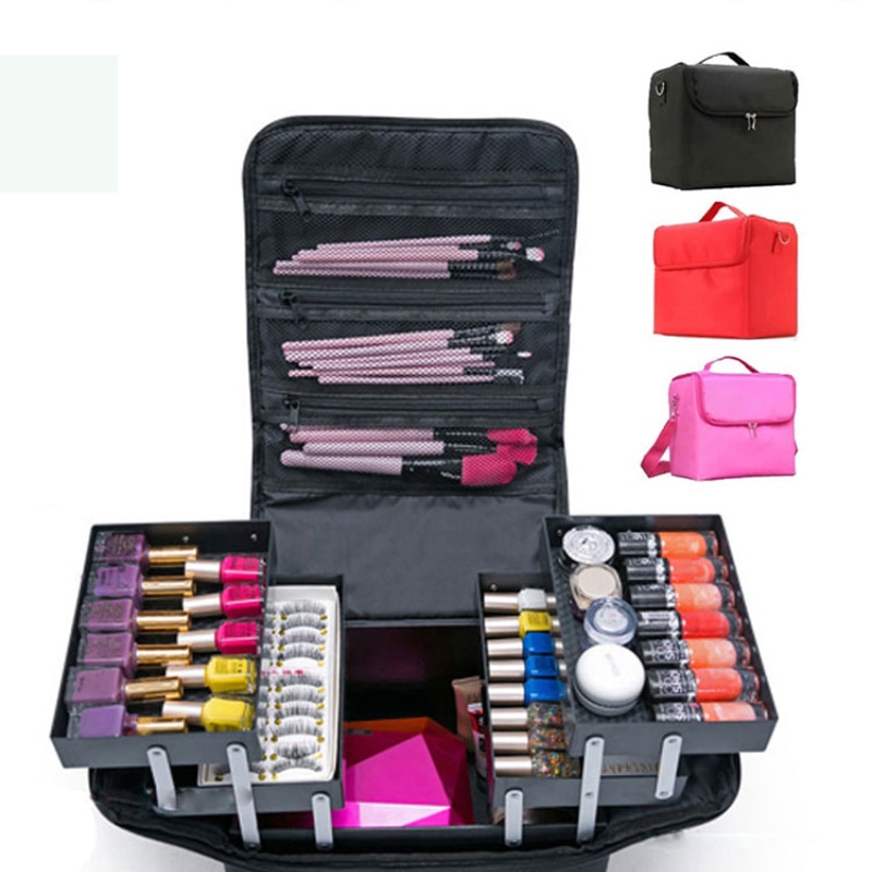 Sdattor Fashion lady complete cosmetic bag storage box large capacity multi-layer partition cosmetic bag bag beauty salon tool b