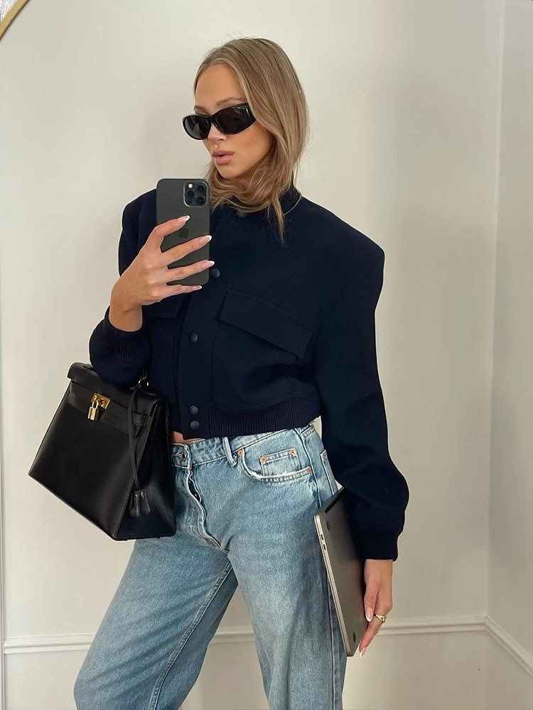 MOLAN Fashion Woman Jacket New Woolen Bombers Stylish Button-Up Stylish Outwrar Coat Pockets Femael Vintage Jacket