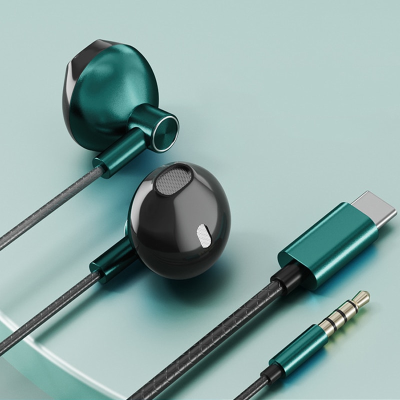 Universal Type C In-Ear Wired Headphones 3.5mm Stereo Sport Music Earbud Handfree Headset Earphones with Mic For Xiaomi Huawei